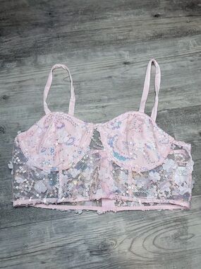 iheartraves pink mesh floral bustier